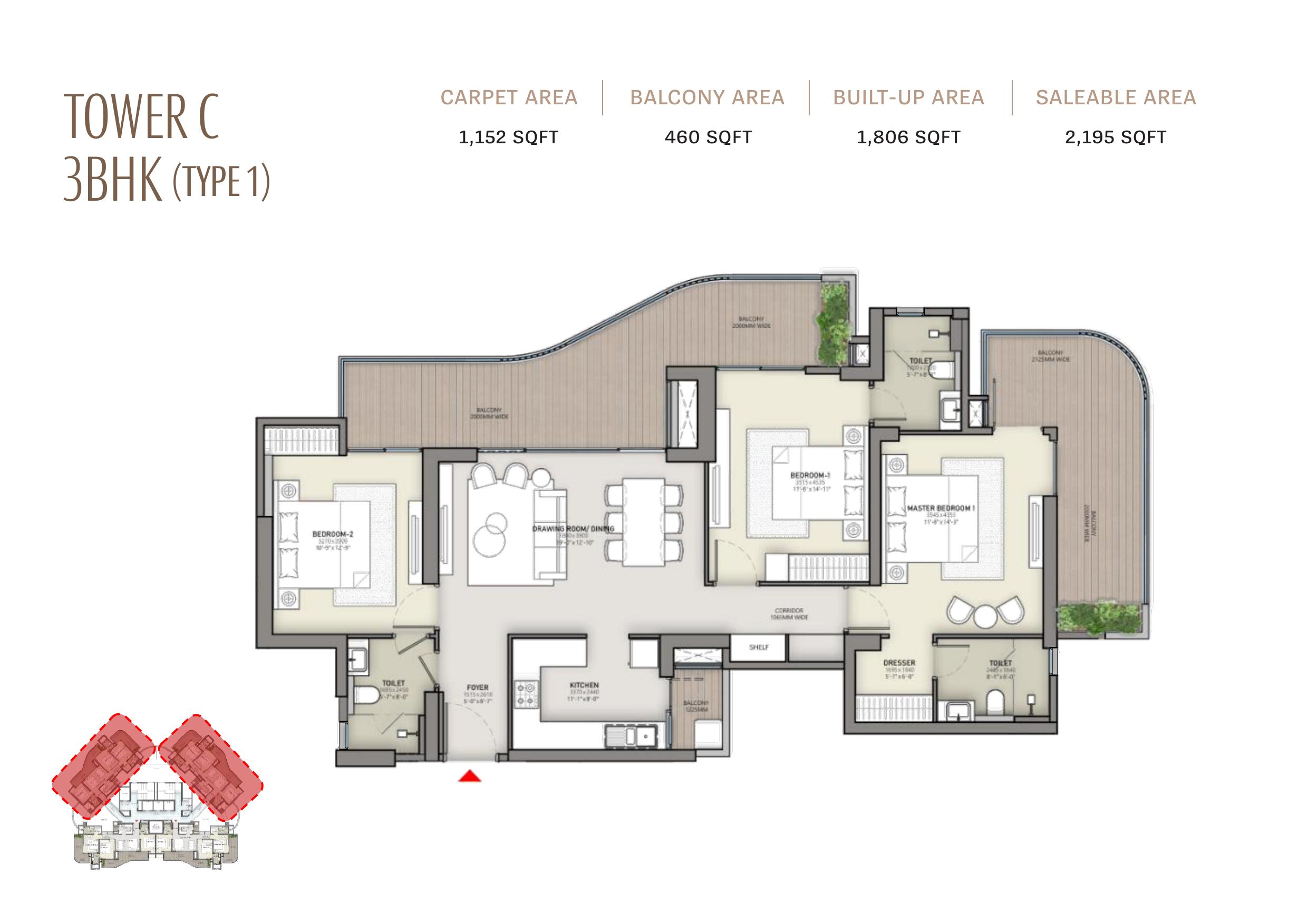 Tower C 3BHK Type 1